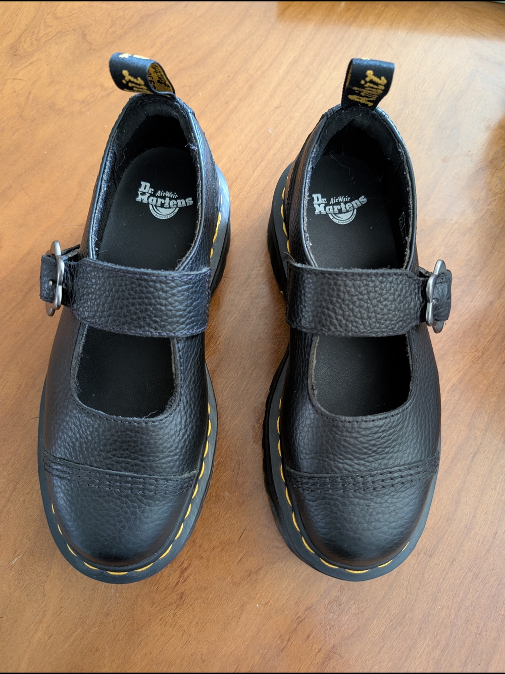 Dr. Martens Addina Black Leather Mary Jane Shoes with Flower Buckle - Picture 7 of 8
